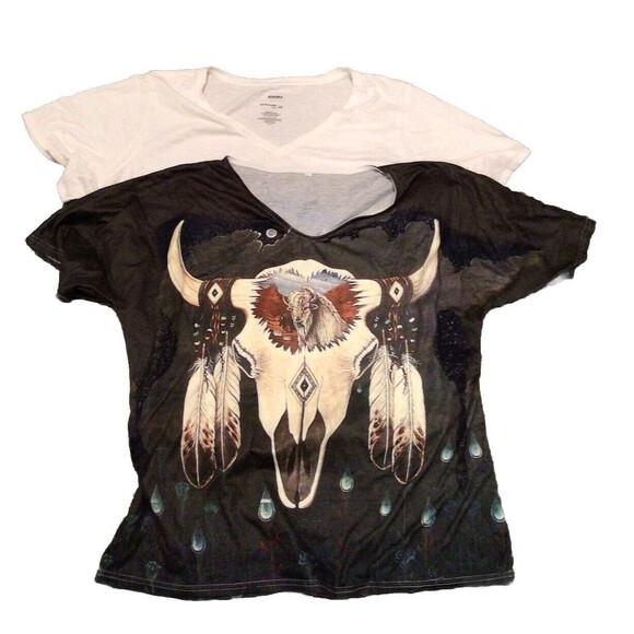 Bundle Of 2‎ 2XL T Shirts One White Basic And Western - Picture 1 of 4